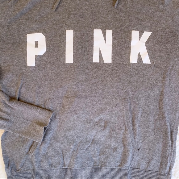 VS PINK Gray Tight Hooded Sweater With Thumb Holes - Picture 4 of 6